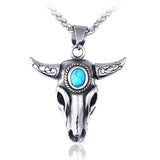 Bull with turquoise stone Pendant Stainless steel Necklace Unisex - best Seller