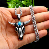 Bull with turquoise stone Pendant Stainless steel Necklace Unisex - best Seller