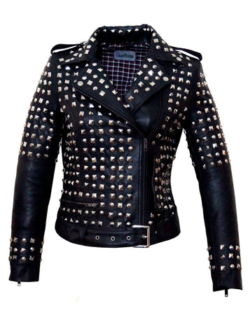 Leather Multi Studded Woman Jacket