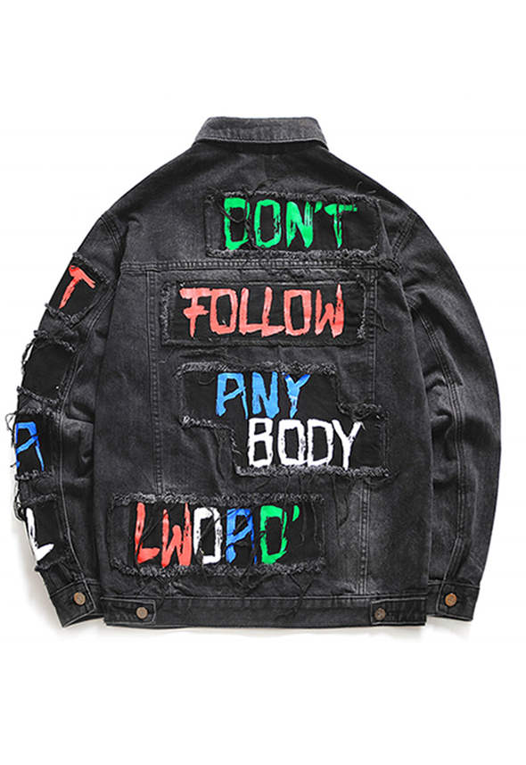 Don't Follow Any Body Street Wear Distress mens Denim jacket
