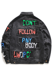 Don't Follow Any Body Street Wear Distress mens Denim jacket
