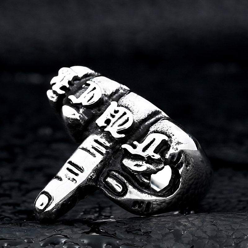 BIG SIZE PUNK MIDDLE FINGER POINTED STAINLESS STEEL RINGS FOR MENS