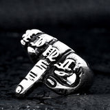 BIG SIZE PUNK MIDDLE FINGER POINTED STAINLESS STEEL RINGS FOR MENS