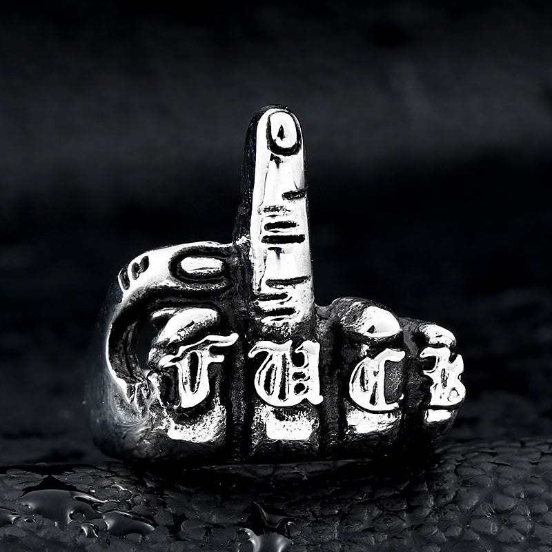 BIG SIZE PUNK MIDDLE FINGER POINTED STAINLESS STEEL RINGS FOR MENS
