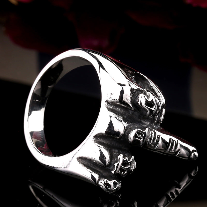 BIG SIZE PUNK MIDDLE FINGER POINTED STAINLESS STEEL RINGS FOR MENS