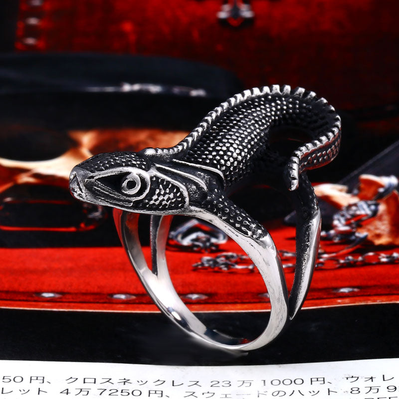 Classic animal lizard men's ring fashion stainless steel punk jewelry gift