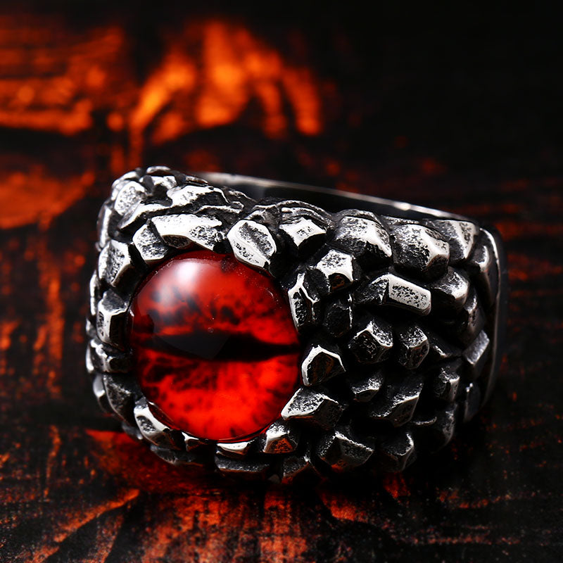 Punk Demon Eyes Red Yellow Stone Men's Ring Fashion Stainless Steel Ring