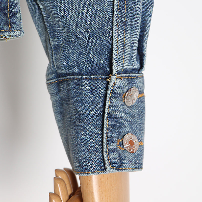 Casual Irregular Denim Jackets For Female Lapel Collar Long Sleeve Tunic Slim Asymmetrical