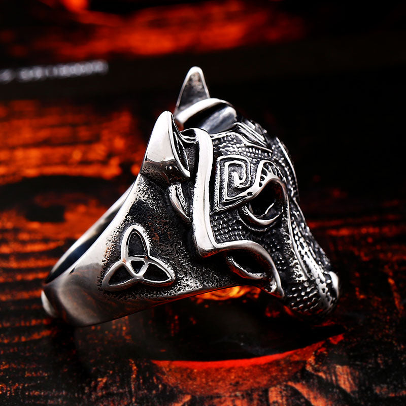 Vannamoda Moonlight Faire Nordic Wolf Stainless Steel Unisex Ring