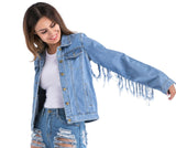 Spring And Summer  Street Fashion Women Fringes Design Blue Denim Jacket/Shirt Jacket