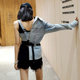 CASUAL IRREGULAR DENIM JACKETS FOR FEMALE LAPEL COLLAR LONG SLEEVE TUNIC SLIM ASYMMETRICAL