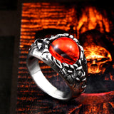 Vannamoda Red stone devil's eye men's ring punk biker stainless steel Ring Unisex