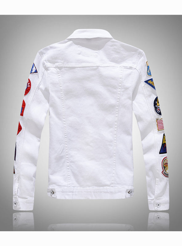 9038 White Jean Jacket,Jean Jacket Winter,Fashion Denim Jacket