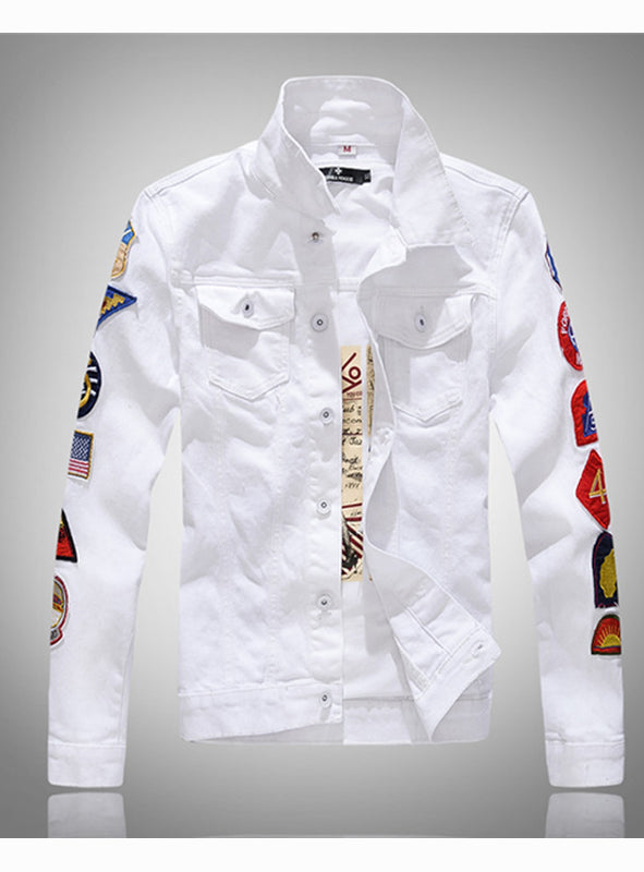 9038 White Jean Jacket,Jean Jacket Winter,Fashion Denim Jacket