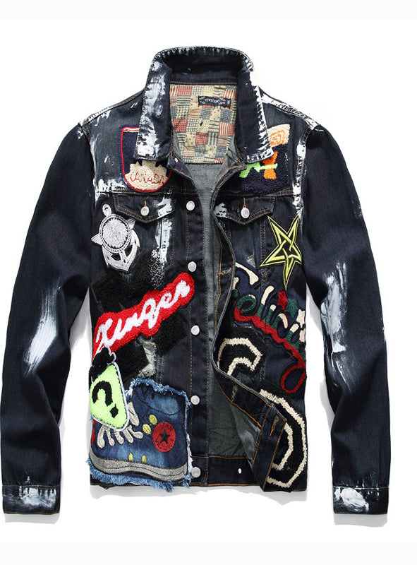 9056 Oversized Jean Jacket,Denim Varsity Jacket,Fancy Denim Jacket
