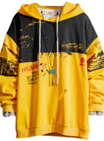 Autumn contrast color stitching drawstring hooded sweater men's large size loose casual sweatshirt trend wild jacket