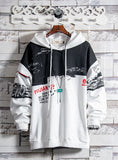 Autumn contrast color stitching drawstring hooded sweater men's large size loose casual sweatshirt trend wild jacket