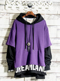 Autumn new  stitching hoodie men's loose sweatshirt large size trend sweater  two coat look