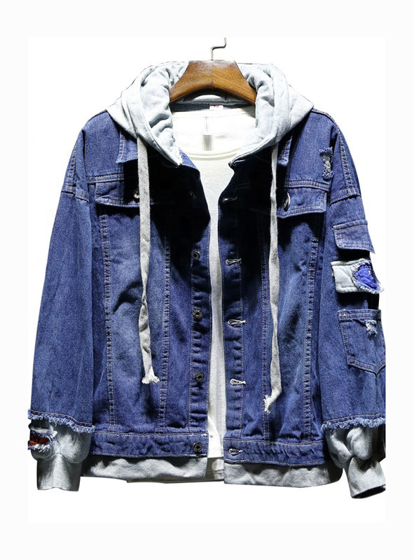 JK88A Cowboy Jacket Jean Men,Men Jean Jacket, Denim Hooded Jacket Men
