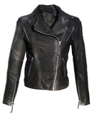 Leather Motorcycle Biker Washed Women Jacket with Multi Zippers
