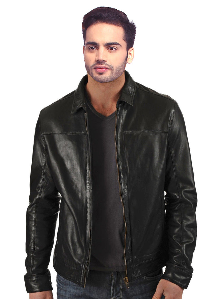 Crabrocks Men Washed Waxed Casual Leather Jacket with Classic Fit XS / LEATHER / Black, Men Jacket - CrabRocks, LeatherfashionOnline
 - 1