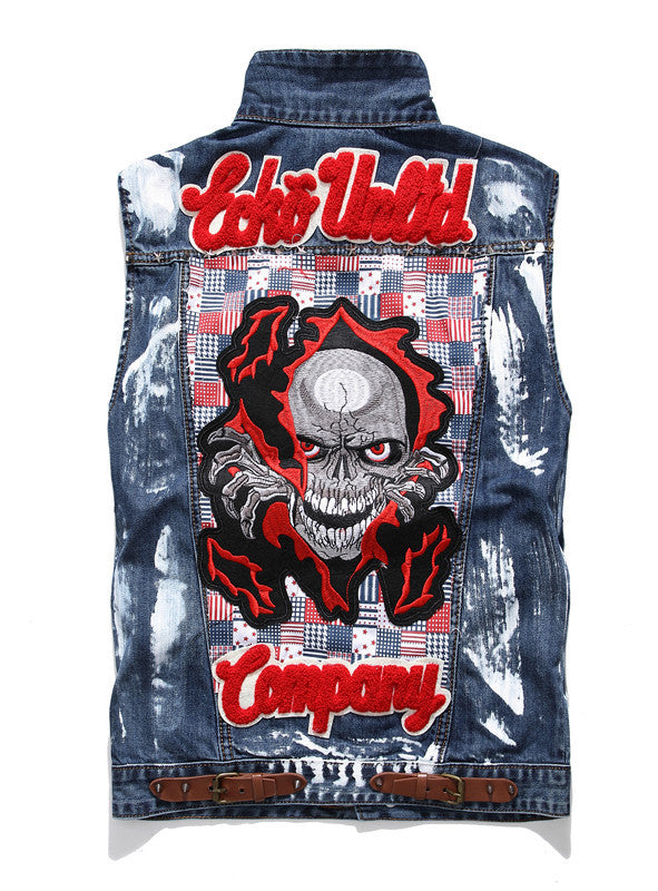 S458 Blue Denim Jacket Without Sleeve,Jean Denim Jacket Print,Sleeveless Denim Jacket