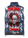 S458 Blue Denim Jacket Without Sleeve,Jean Denim Jacket Print,Sleeveless Denim Jacket