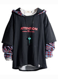 Tide brand hip hop fake two hooded sweater men's personality national grid stitching hooded shirt Japanese plaid jacket