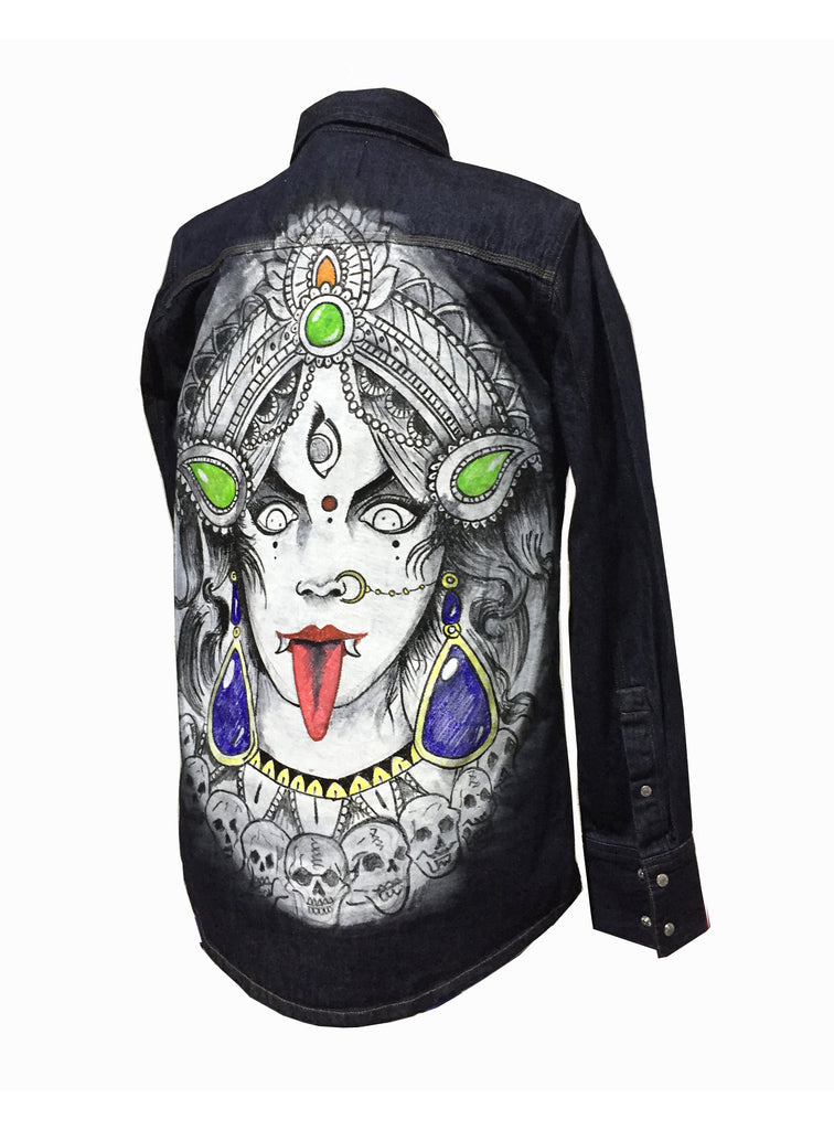 Limited Edition Hand Painted Maa Durga  face  Denim Jacket