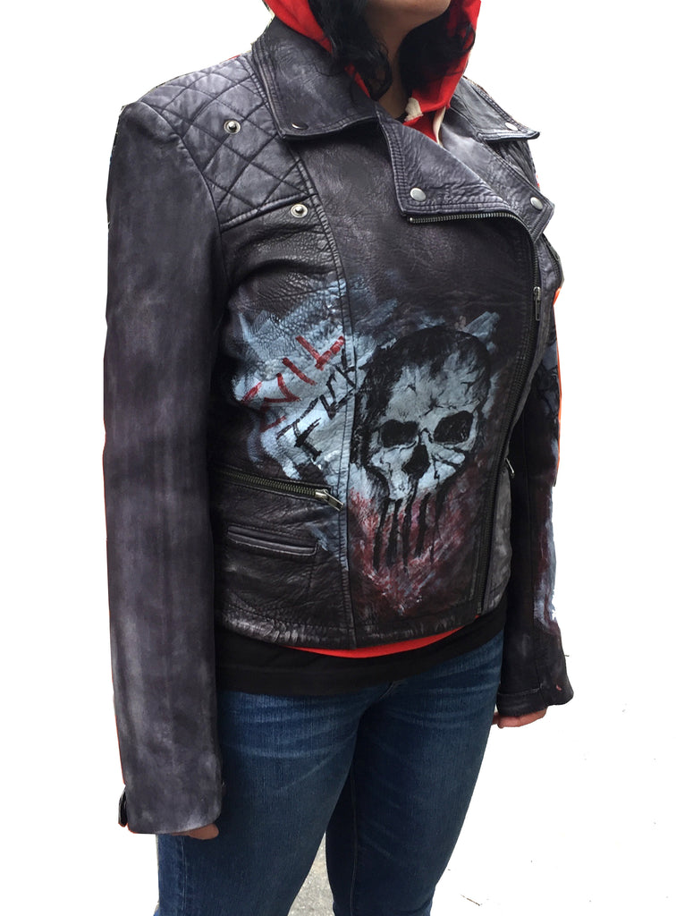 Limited Edition hand painted Biker washed Waxed leather jacket