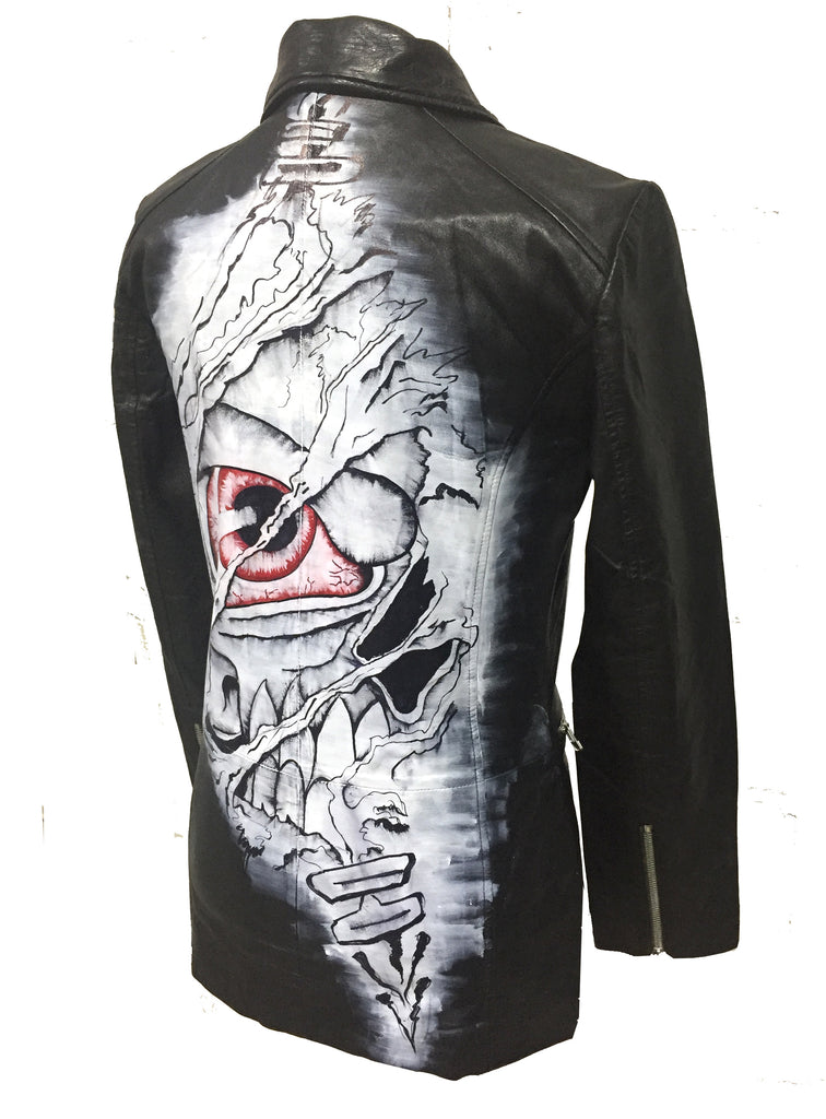 Limited Edition Hand Painted Eye Skull Women leather jacket