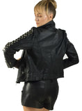 Vannamoda KISHI WOMEN LEATHER BIKER JACKET WITH MULTI STUDS AT SLEEVES