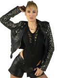 Vannamoda KISHI WOMEN LEATHER BIKER JACKET WITH MULTI STUDS AT SLEEVES