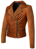 Women Leather Biker Jacket with Two Tone Oil Pull up and Suede Leather , Women Jacket - CrabRocks, LeatherfashionOnline
 - 1