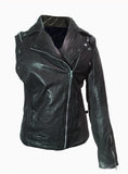 Dual Wear Saints Woman Leather Moto Washed Biker Jacket