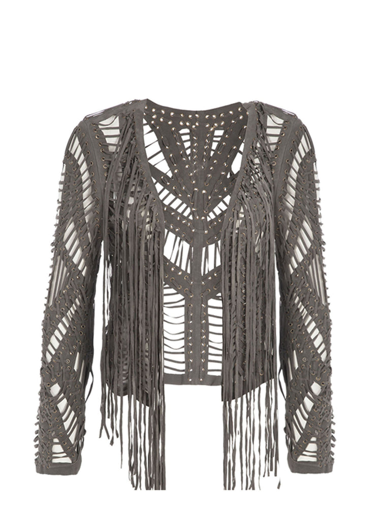 Vannamoda Intricate Woven Leather Suede Woman Jacket