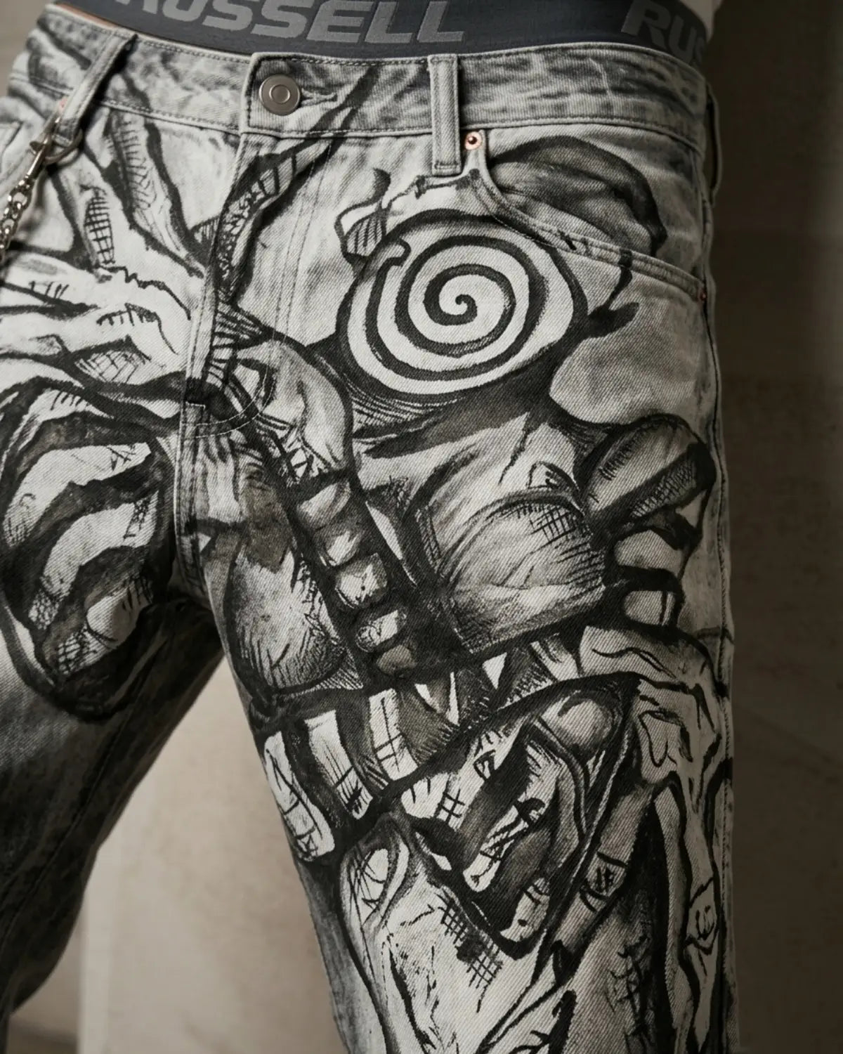 Punk Gothic handmade, hand painted Denim Pant 