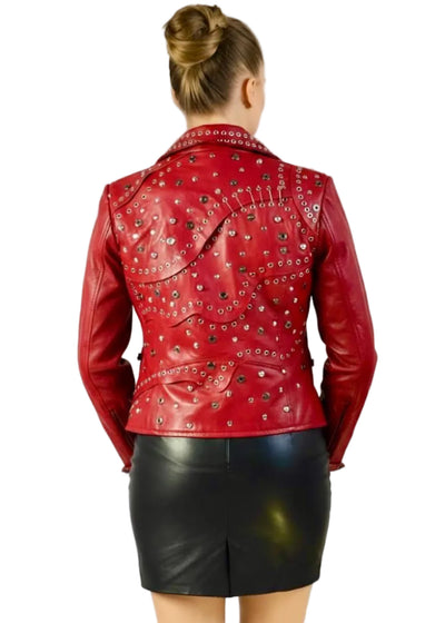 VannaModa Punk Rock Biker Jacket for Women /Red and Black