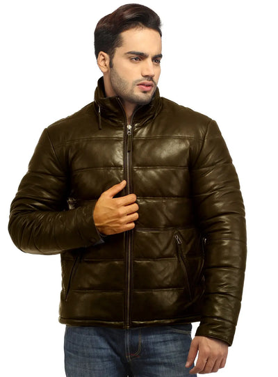 Hayward Men’s Black Leather Best Seller Puffer Jacket