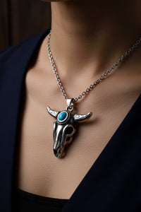 Bull with turquoise stone Pendant Stainless steel Necklace Unisex - best Seller
