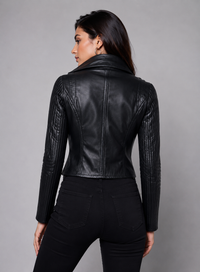 Asymmetric Women quilter leather Jacket  