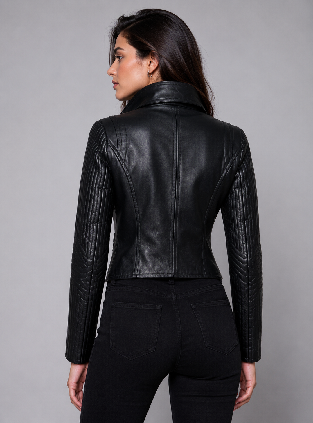 Asymmetric Women quilter leather Jacket  