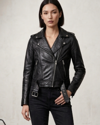 Women's Short Cropp Jacket with Bubbled Leather Washed Waxed effects