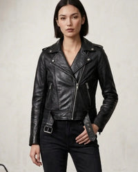 Women's Short Cropp Jacket with Bubbled Leather Washed Waxed effects