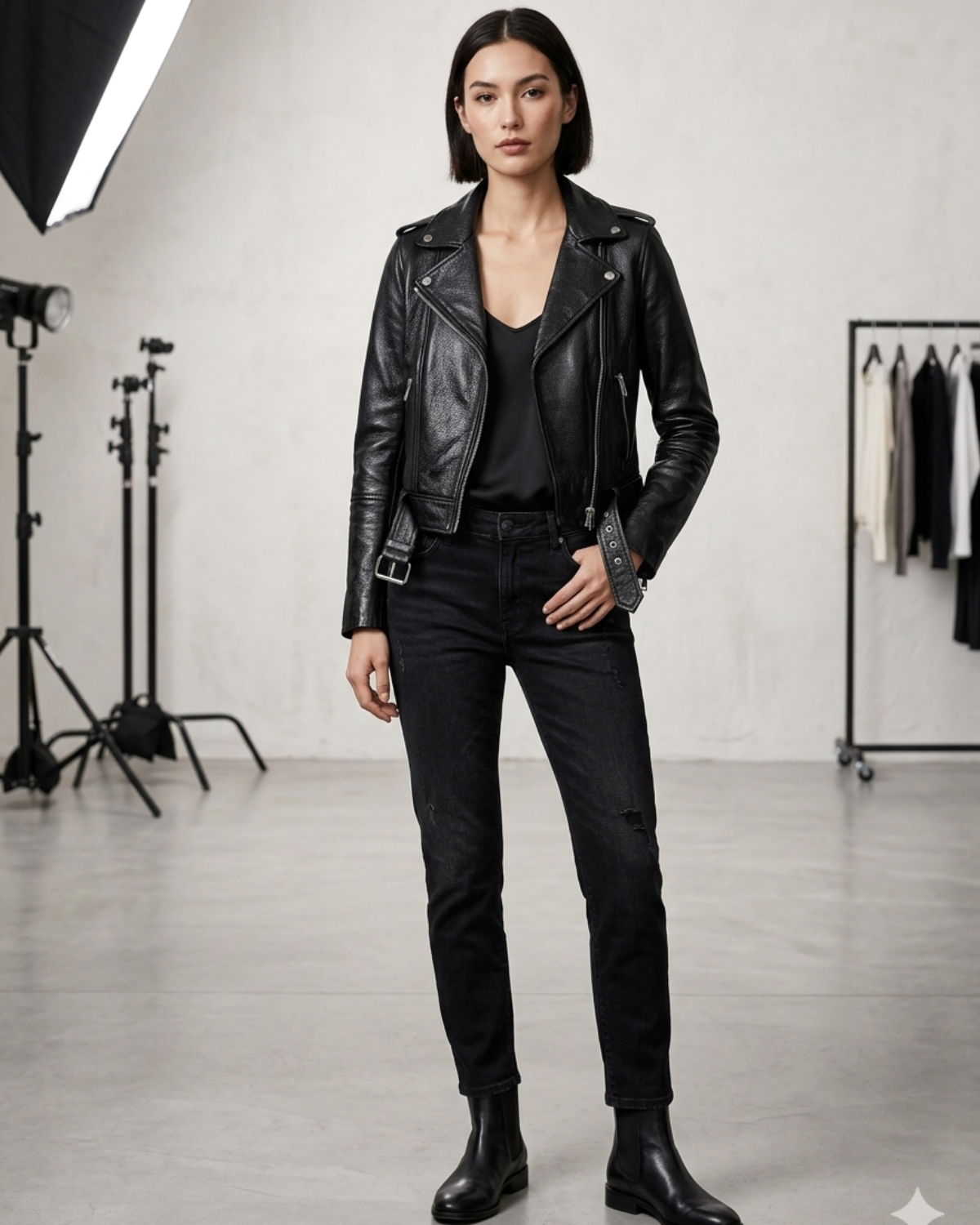 Women's Short Cropp Jacket with Bubbled Leather Washed Waxed effects