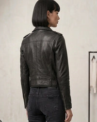 Women's Short Cropp Jacket with Bubbled Leather Washed Waxed effects