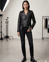 Women's Short Cropp Jacket with Bubbled Leather Washed Waxed effects