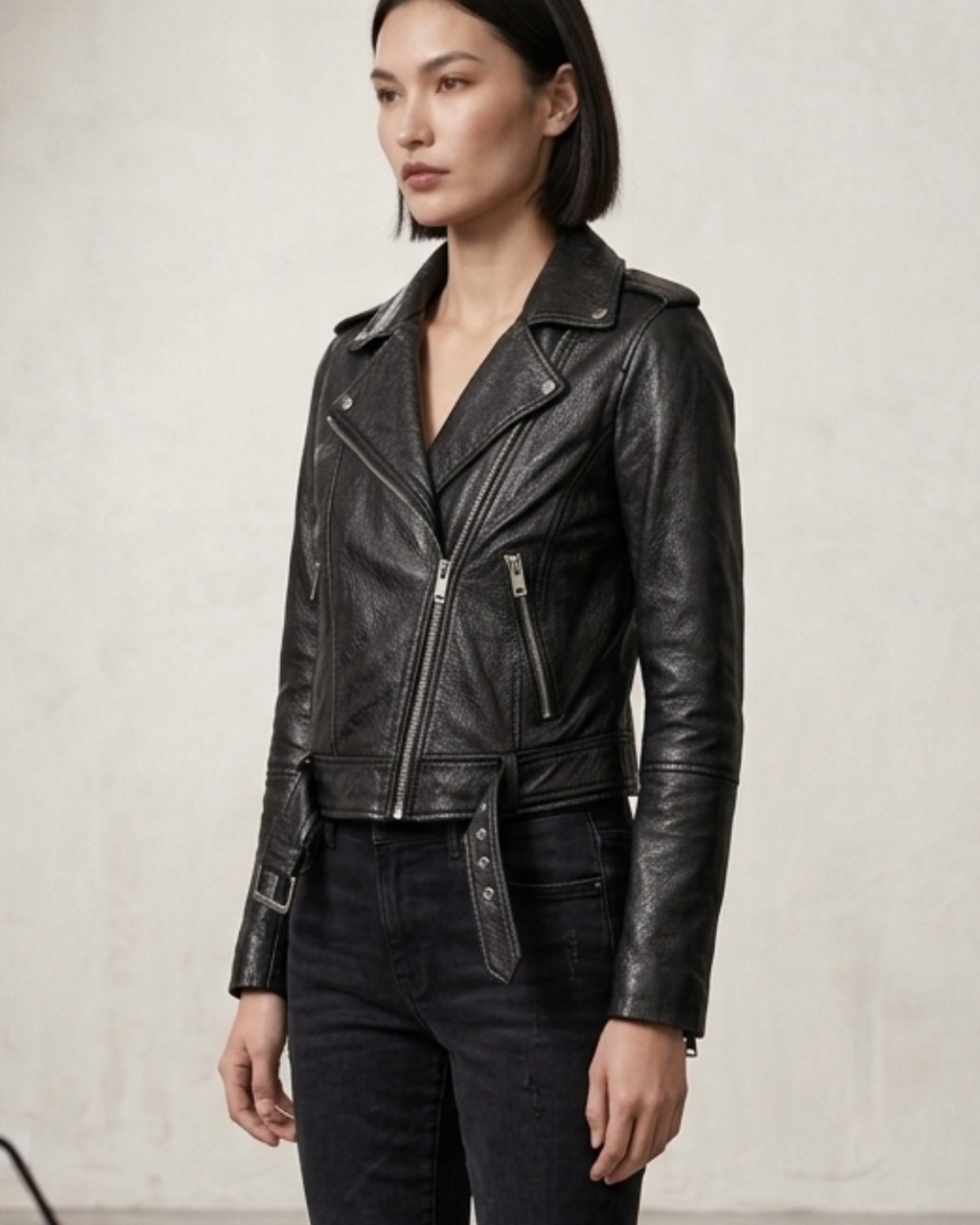 Women's Short Cropp Jacket with Bubbled Leather Washed Waxed effects