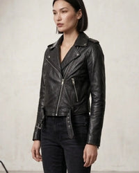 Women's Short Cropp Jacket with Bubbled Leather Washed Waxed effects