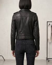 Women's Short Cropp Jacket with Bubbled Leather Washed Waxed effects